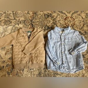 Zara Boys Tan Quilted Jacket and Light Blue Button-Up Shirt - 12-18M